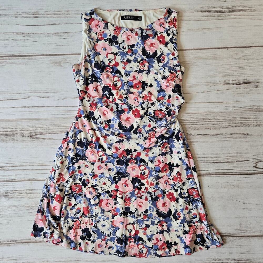 Lauren Ralph Lauren White Fit and Flare Floral Print Sleeveless Dress sz 12P
